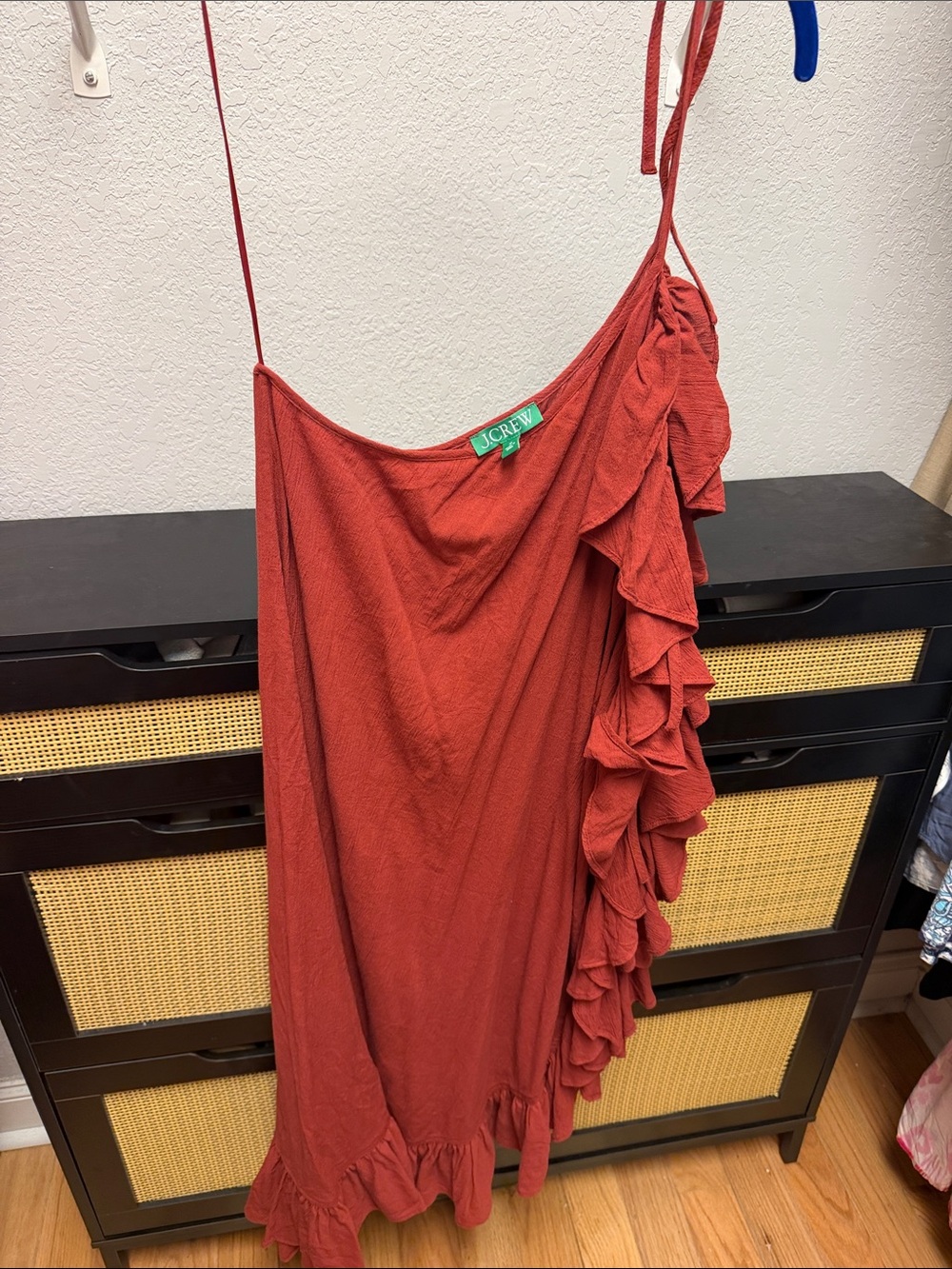 J. Crew Brick Red Ruffle One-Shoulder Dress